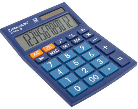 Калькулятор настольный BRAUBERG ULTRA-12-BU (192x143 мм), 12 разрядов, двойное питание, СИНИЙ, 250492