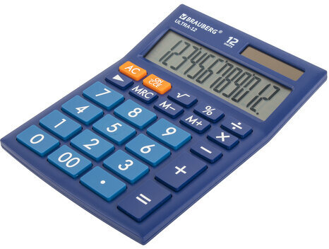 Калькулятор настольный BRAUBERG ULTRA-12-BU (192x143 мм), 12 разрядов, двойное питание, СИНИЙ, 250492