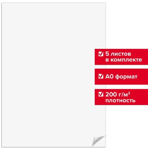 Ватман формат А0 (1200х840 мм), ГОЗНАК С-Пб, плотность 200 г/м2, КОМПЛЕКТ 5 листов, BRAUBERG, 126310