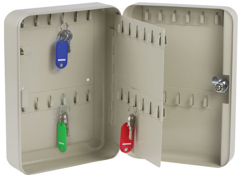 Шкафчик (Ключница) на 48 ключей BRAUBERG, 250х180х80 мм, с замком, + 48 брелоков, серый, 290338