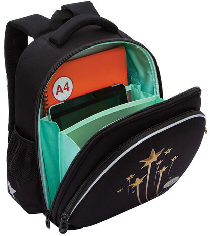 Ранец GRIZZLY анатомическая спинка, c брелоком, для девочек, STAR COMET, 36х28х20 см, RAz-486-5/1