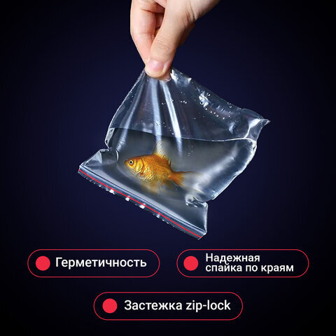 Пакеты ZIP LOCK "зиплок" ПРОЧНЫЕ, комплект 100 шт., 10х15 см, ПВД, 60 мкм, BRAUBERG EXTRA, 608170