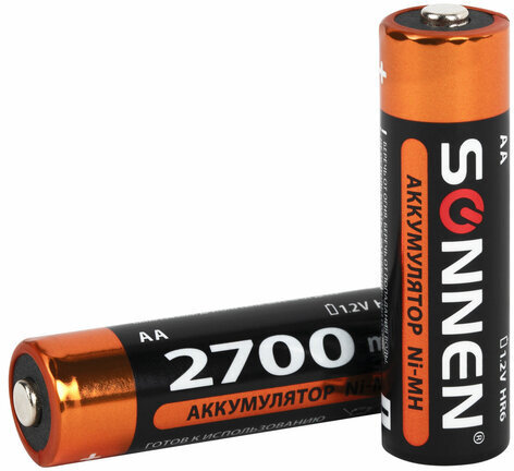 Батарейки аккумуляторные Ni-Mh пальчиковые КОМПЛЕКТ 4 шт., АА (HR6) 2700 mAh, SONNEN, 455607