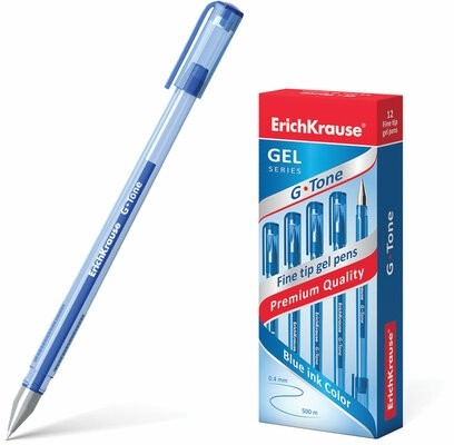 Ручка гелевая ERICH KRAUSE "G-Tone", СИНЯЯ, корпус тонированный синий, узел 0,5 мм, линия письма 0,4 мм, 17809