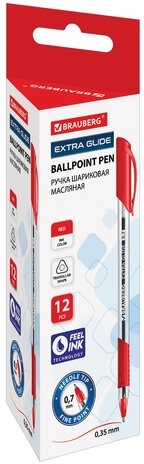 Ручка шариковая масляная BRAUBERG "Extra Glide GT", КРАСНАЯ, трехгранная, узел 0,7 мм, линия письма 0,35 мм, 142920