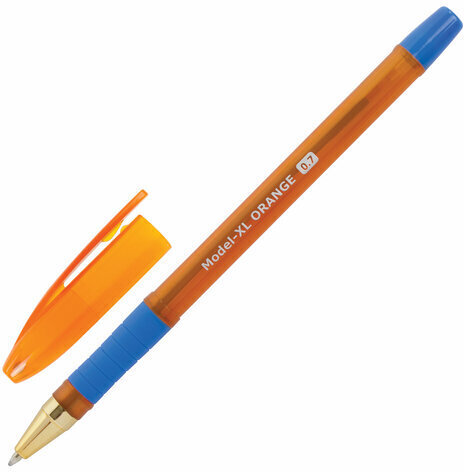 Ручка шариковая масляная с грипом BRAUBERG Model-XL ORANGE, СИНЯЯ, узел 0,7 мм, линия 0,35 мм, 143246