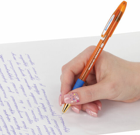 Ручка шариковая масляная с грипом BRAUBERG Model-XL ORANGE, СИНЯЯ, узел 0,7 мм, линия 0,35 мм, 143246