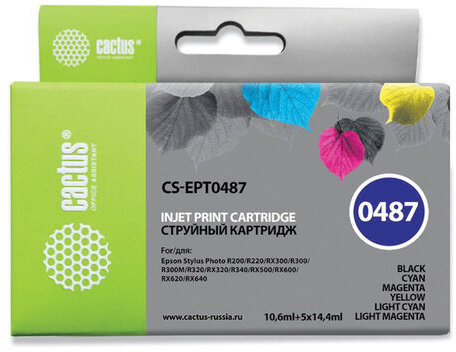 Картридж струйный CACTUS (CS-EPT0487) для EPSON Stylus Photo R200/210/220/230, комплект 6 цветов