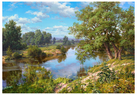 Картина по номерам 40х50 см, ОСТРОВ СОКРОВИЩ "Пейзаж с рекой", на подрамнике, акрил, кисти, 663289