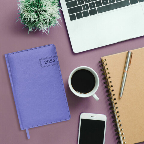 Ежедневник датированный 2025, А5, 138x213 мм, BRAUBERG "Imperial", под кожу, сиреневый, 115789