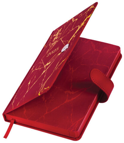 Ежедневник датированный 2025 А5 138x213 мм BRAUBERG "Goldy", под кожу, цветной срез, красный, 115899