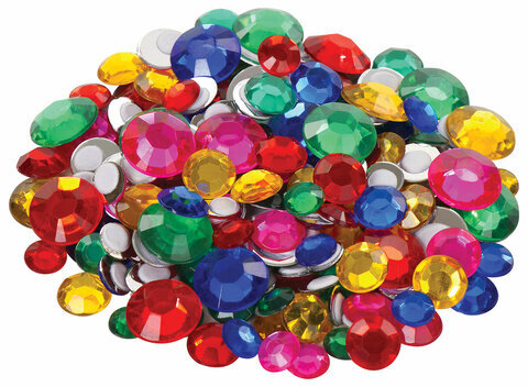 Стразы самоклеящиеся "Круглые", размер 8-15 мм, 30 г, 5 цветов, ОСТРОВ СОКРОВИЩ, 661386