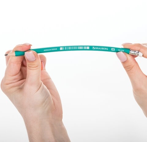 Карандаш чернографитный BRAUBERG, 1 шт., "Grass", НВ, с резинкой, пластиковый, корпус зеленый, 181326