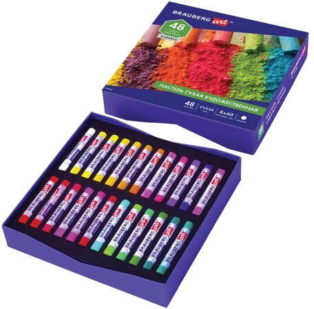 Пастель сухая художественная BRAUBERG ART CLASSIC, 48 цветов, круглое сечение, 181456