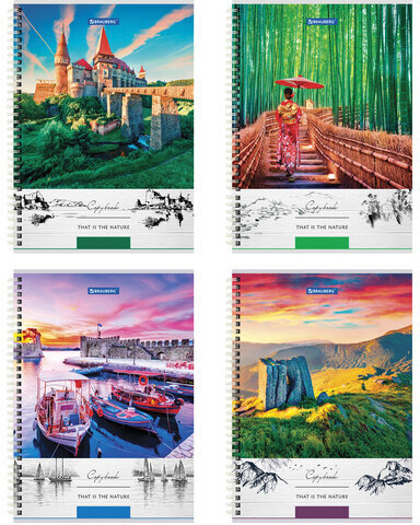 Тетрадь А4, 80 л., BRAUBERG, гребень, клетка, обложка твердая, "Nature", 404054