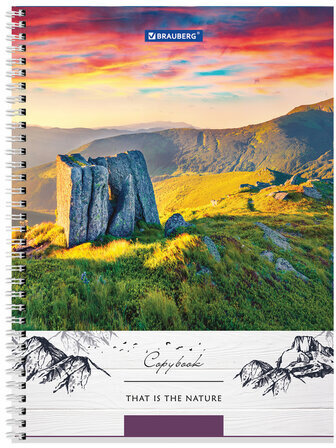 Тетрадь А4, 80 л., BRAUBERG, гребень, клетка, обложка твердая, "Nature", 404054