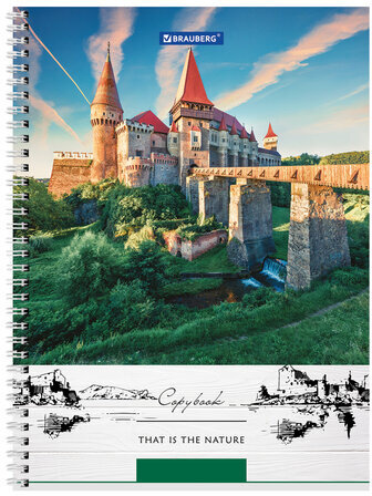 Тетрадь А4, 80 л., BRAUBERG, гребень, клетка, обложка твердая, "Nature", 404054