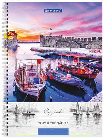Тетрадь А4, 80 л., BRAUBERG, гребень, клетка, обложка твердая, "Nature", 404054