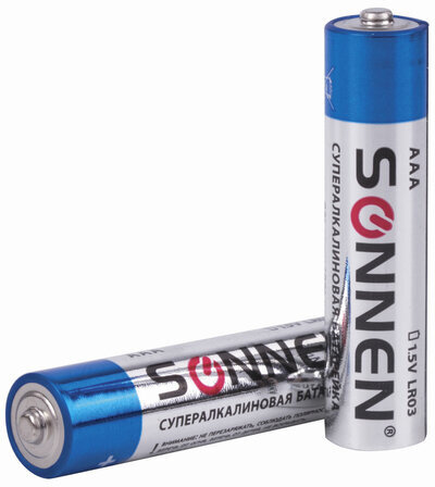Батарейки КОМПЛЕКТ 4 шт., SONNEN Super Alkaline, AAA (LR03, 24А), алкалиновые, мизинчиковые, в блистере, 451096