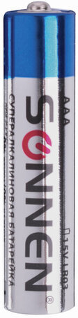 Батарейки КОМПЛЕКТ 4 шт., SONNEN Super Alkaline, AAA (LR03, 24А), алкалиновые, мизинчиковые, в блистере, 451096