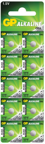 Батарейка GP Alkaline 177 (G4, LR626), алкалиновая, 1 шт., в блистере (отрывной блок), 177-2CY, 4891199026690