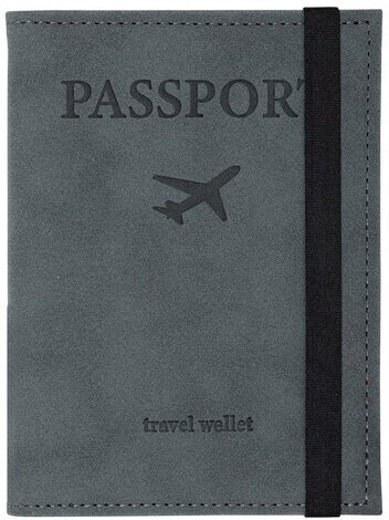 Обложка для паспорта с карманами и резинкой, мягкая экокожа, "PASSPORT", серая, BRAUBERG, 238203