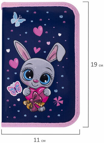 Пенал ПИФАГОР, 1 отделение, ламинированный картон, 19х11 см, "Lovely Bunny", 271501