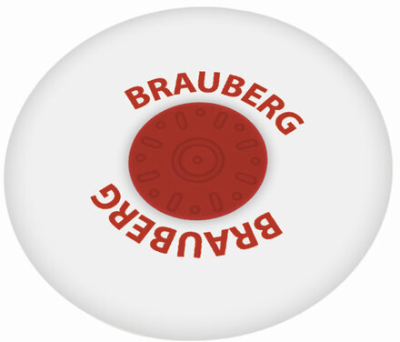 Ластик BRAUBERG "Energy", 30х30х8 мм, белый, круглый, красный пластиковый держатель, 222472