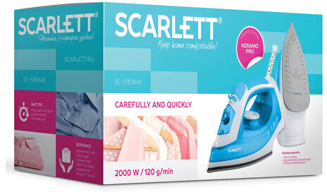 Утюг SCARLETT SC-SI30K43, 2000 Вт, керамическое покрытие, антинакипь, самоочистка, голубой