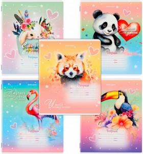 Тетрадь 12 л. BRAUBERG клетка, обложка картон, ЗВЕРУШКИ, 107264