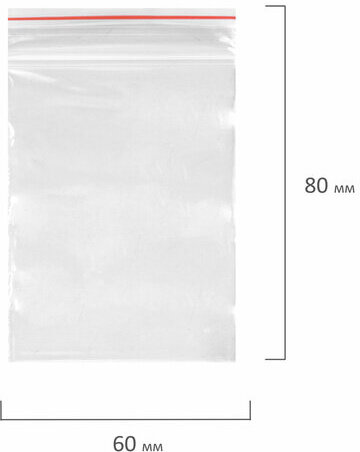 Пакеты с замком ZIP-LOCK "зиплок", комплект 100 шт., 6х8 см, ПВД, толщина 32 мкм, STAFF, 608164