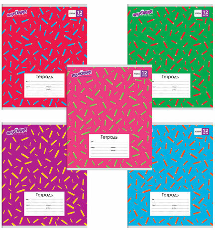 Тетрадь 12 л. ЮНЛАНДИЯ клетка, обложка картон, "ЯРКИЕ КАРАНДАШИ", 105622