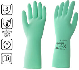 Перчатки латексные КЩС, прочные, хлопковое напыление, размер 9,5-10 XL, очень большой, зеленые, HQ Profiline, 73589