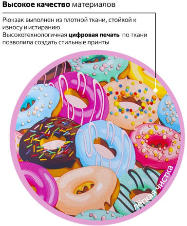 Рюкзак BRAUBERG, универсальный, сити-формат, Donuts, 20 литров, 41х32х14 см, 228862
