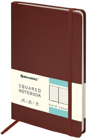Блокнот А5 (148x218 мм), BRAUBERG &quot;Metropolis Special&quot;, под кожу, 80 л., резинка, клетка, коричневый, 111578