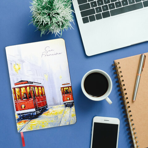 Блокнот А5 (143x210 мм), BRAUBERG VISTA "San Francisco", под кожу, гибкий, 80 л., 112070