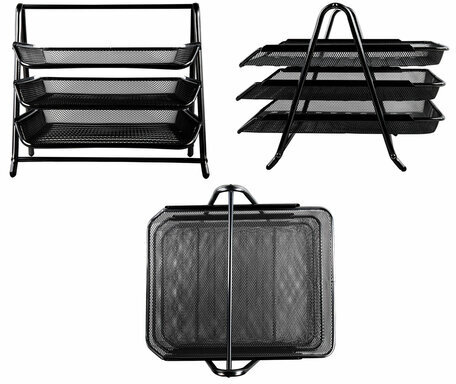 Лоток горизонтальный металлический для бумаг, 3 секции, BRAUBERG "Germanium", А4 (267х355х295 мм), черный, 231952