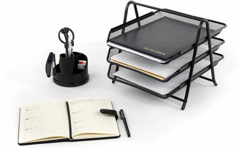 Лоток горизонтальный металлический для бумаг, 3 секции, BRAUBERG "Germanium", А4 (267х355х295 мм), черный, 231952