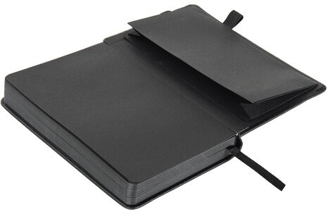 Скетчбук, черная бумага 140 г/м2 90х140 мм, 80 л., КОЖЗАМ, резинка, карман, BRAUBERG ART, черный, 113201