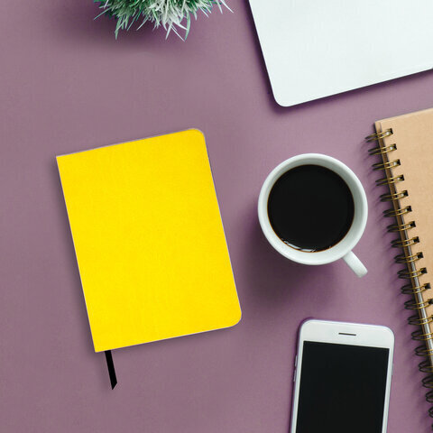 Блокнот МАЛЫЙ ФОРМАТ (100x150 мм) А6, BRAUBERG "Metropolis Mix", под кожу, 80 л., клетка, желтый, 113327