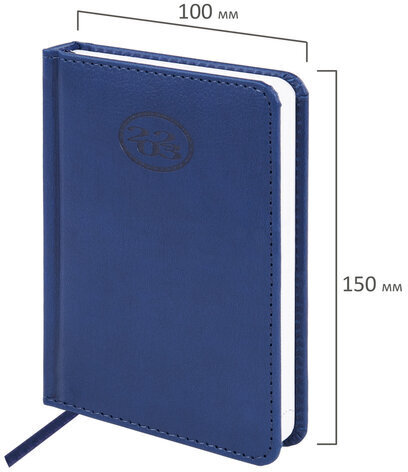 Ежедневник датированный 2023 МАЛЫЙ ФОРМАТ 100х150 мм А6, BRAUBERG "Favorite", под кожу, темно-синий, 113916