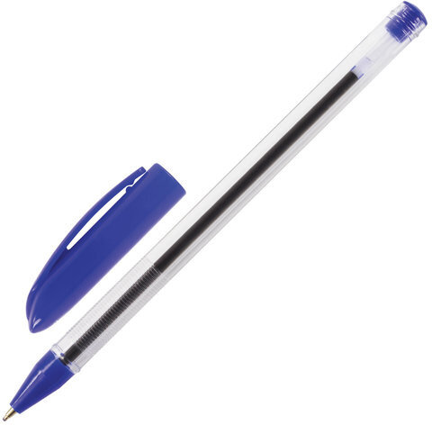 Ручка шариковая масляная ОФИСМАГ, СИНЯЯ, корпус прозрачный, узел 0,7 мм, линия письма 0,35 мм, 142151