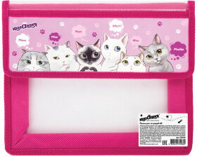 Папка для тетрадей ЮНЛАНДИЯ А5, 2 отделения, пластик, клапан на липучке, &quot;Cats&quot;, 270140