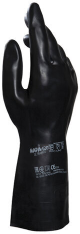 Перчатки латексно-неопреновые MAPA Technic/UltraNeo 420, хлопчатобумажное напыление, размер 7 (S), черные