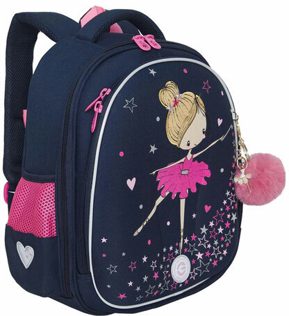 Ранец GRIZZLY анатомическая спинка, c брелоком, для девочек, "BALLERINA", 36х28х20 см, RAz-486-6/1