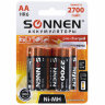 Батарейки аккумуляторные Ni-Mh пальчиковые КОМПЛЕКТ 6 шт., АА (HR6) 2700 mAh, SONNEN, 455608