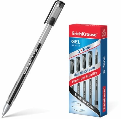 Ручка гелевая ERICH KRAUSE "G-Tone", ЧЕРНАЯ, корпус тонированный черный, узел 0,5 мм, линия письма 0,4 мм, 17810