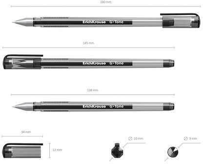 Ручка гелевая ERICH KRAUSE "G-Tone", ЧЕРНАЯ, корпус тонированный черный, узел 0,5 мм, линия письма 0,4 мм, 17810