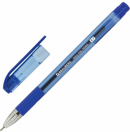 Ручка шариковая масляная с грипом BRAUBERG "Max-Oil Tone", СИНЯЯ, узел 0,7 мм, линия письма 0,35 мм, 142693