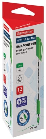 Ручка шариковая масляная BRAUBERG "Extra Glide GT", ЗЕЛЕНАЯ, трехгранная, узел 0,7 мм, линия письма 0,35 мм, 142921